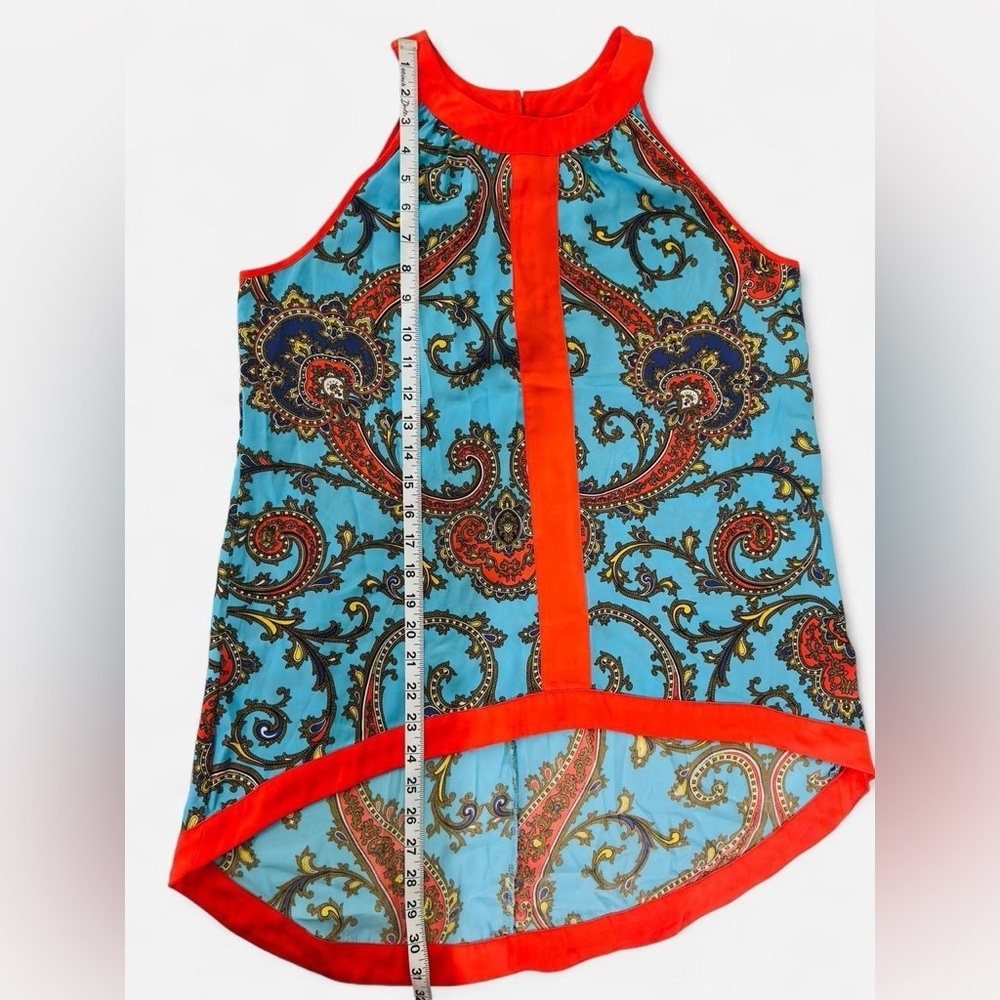 Nicole by Nicole Miller Paisley Halter Top Blue Orange Satin Size M - Picture 8 of 8